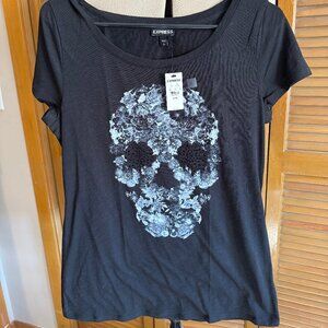 Express NWT Floral Skull Rhinestone T-Shirt Size L
